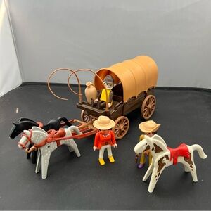 Vintage Playmobil Covered Wagon and Horses